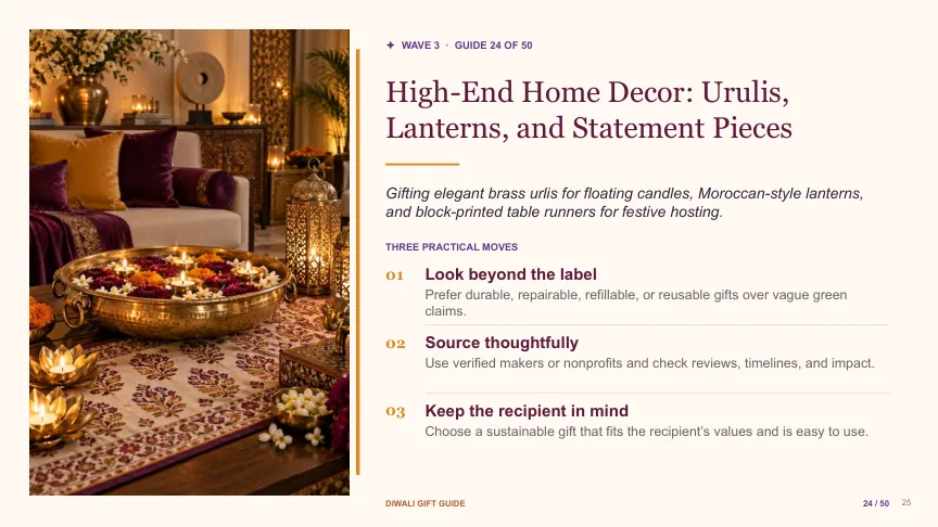 Diwali gift guide slide 24: High-End Home Decor: Urulis, Lanterns, and Statement Pieces