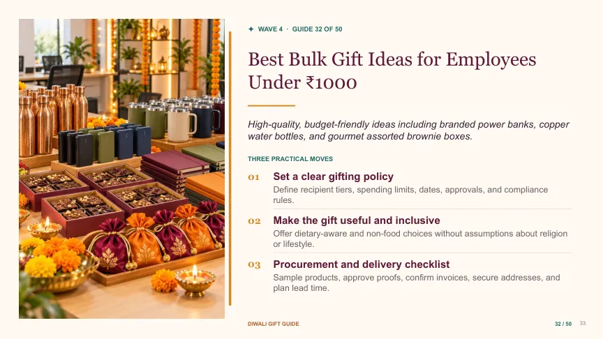 Diwali gift guide slide 32: Best Bulk Gift Ideas for Employees Under ₹ 1000