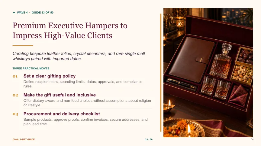 Diwali gift guide slide 33: Premium Executive Hampers to Impress High-Value Clients
