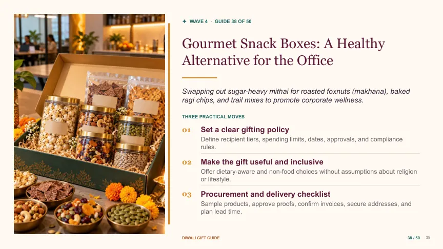 Diwali gift guide slide 38: Gourmet Snack Boxes: A Healthy Alternative for the Office