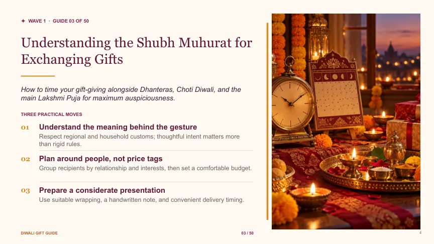 Diwali gift guide slide 3: Understanding the Shubh Muhurat for Exchanging Gifts