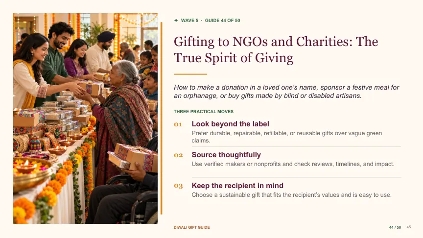 Diwali gift guide slide 44: Gifting to NGOs and Charities: The True Spirit of Giving