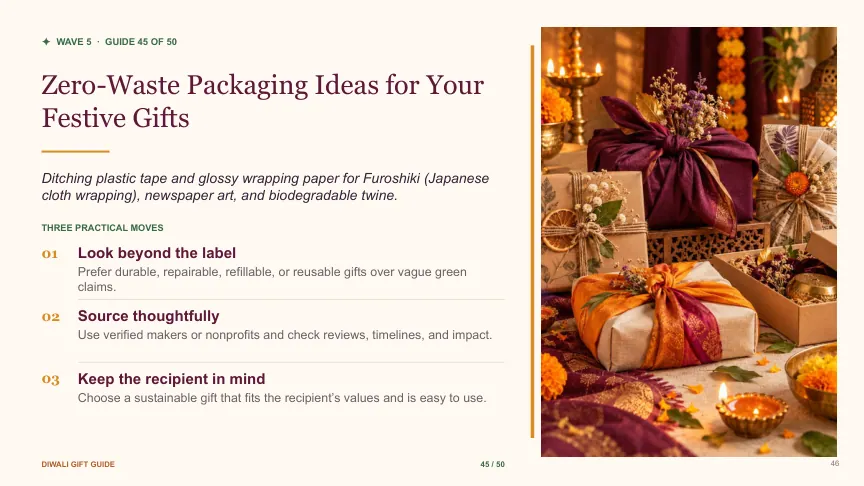 Diwali gift guide slide 45: Zero-Waste Packaging Ideas for Your Festive Gifts
