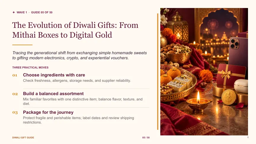 Diwali gift guide slide 5: The Evolution of Diwali Gifts: From Mithai Boxes to Digital Gold