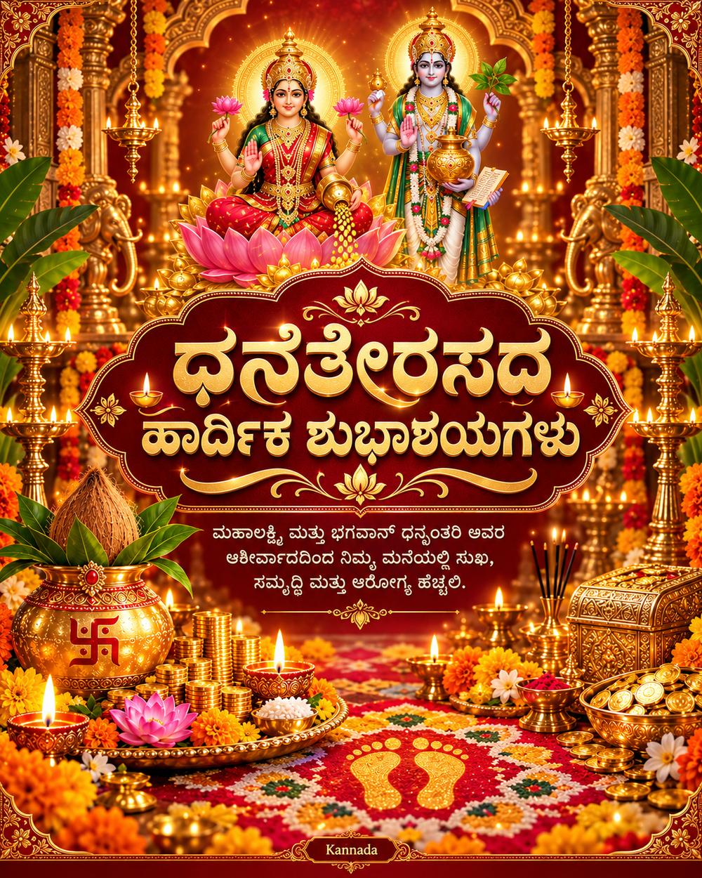 Dhanteras Blessings In Kannada Temple Splendor - Dhanteras greeting image