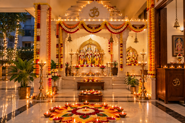 Family home prepared for Diwali Puja