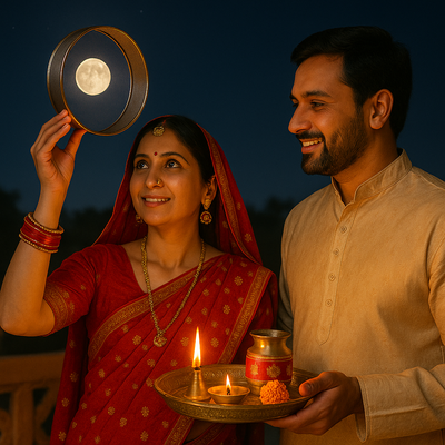 Couple celebrating Karwa Chauth