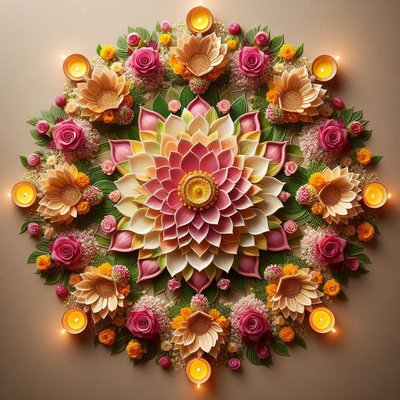 Floral Diwali rangoli design with festive patterns